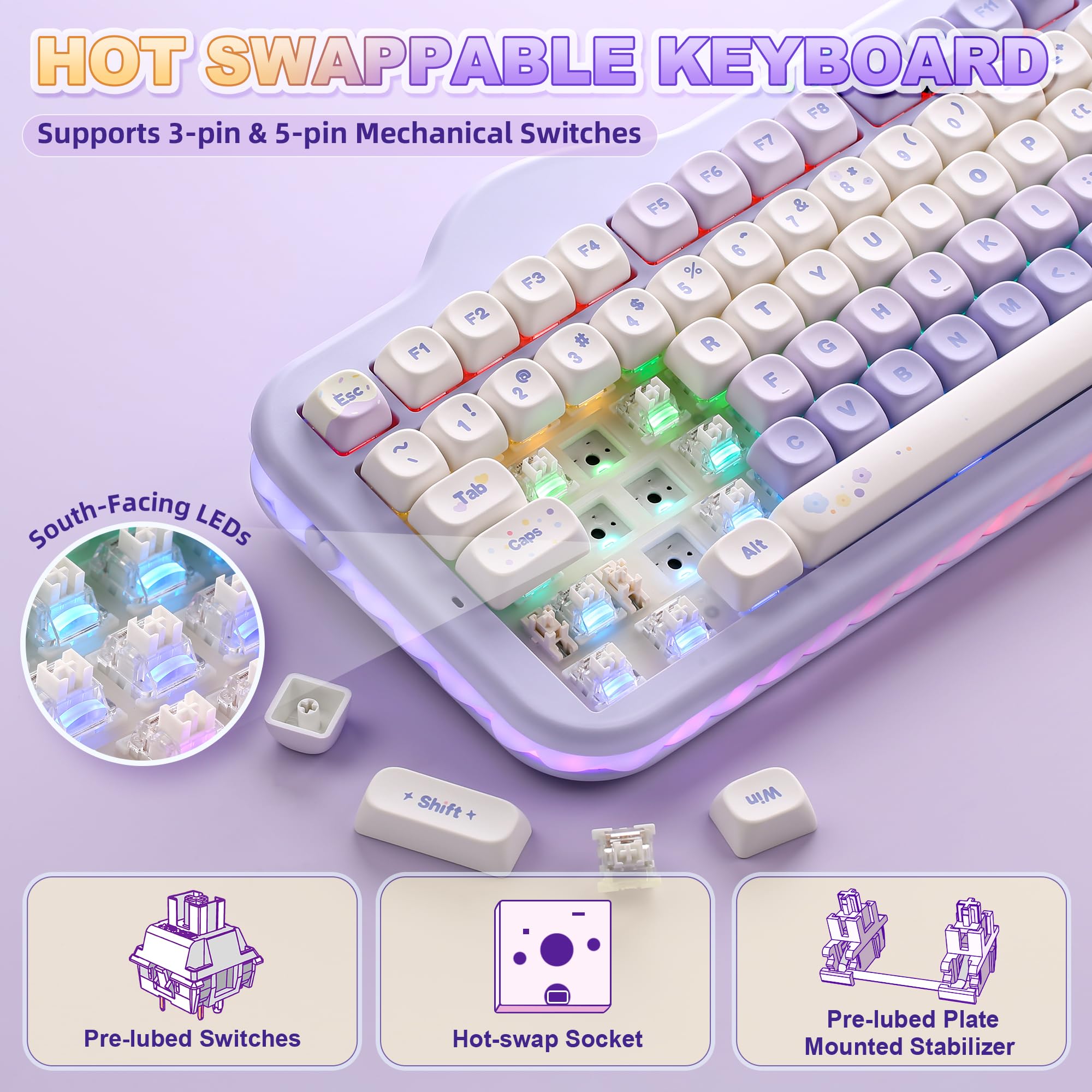 YUNZII C98 パープル×Deep-Sea Silent PRO Amazon.com: YUNZII C98 Wireless Mechanical Keyboard with Number